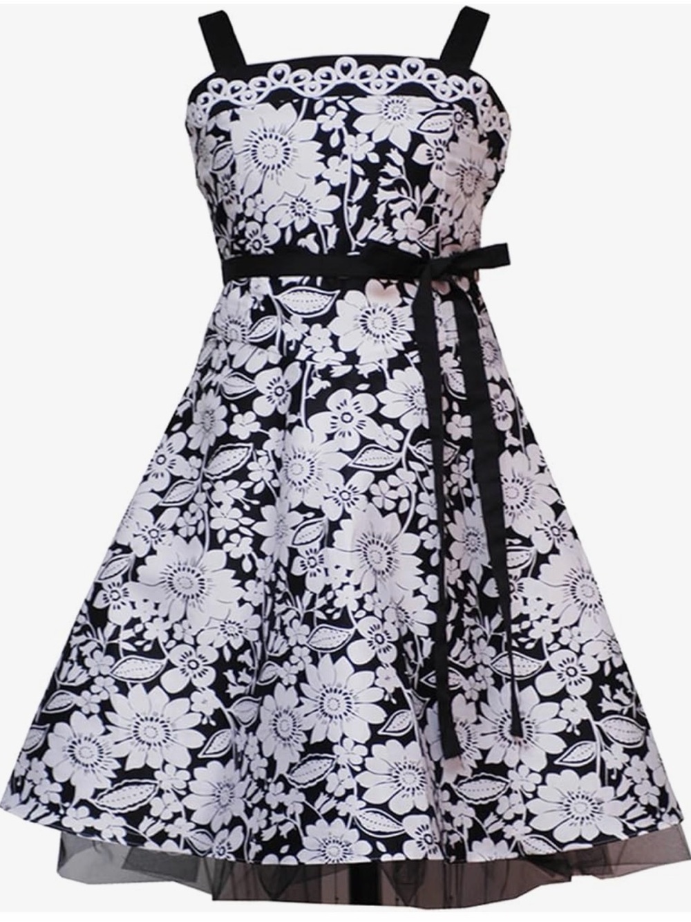 Rare Editions Black and White Floral Fit-and-Flare Dress